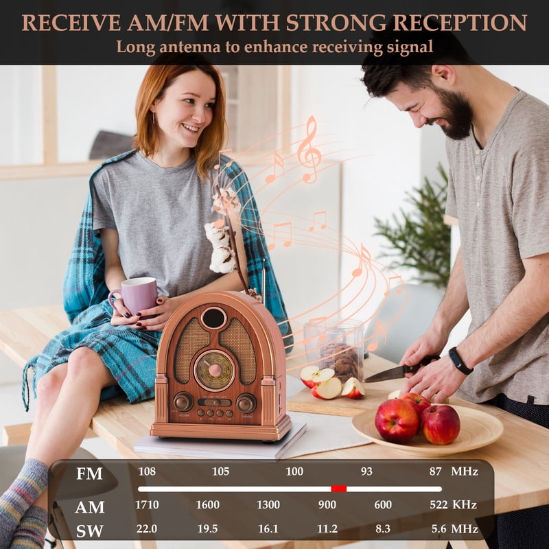 Retro Wireless Bluetooth Speaker, AM/FM/SW Radio Wood Classic Table Radio, Portable Retro Bluetooth Speaker With USB/TF Inputs, Retro Wood Radio for Kitchen Desk Bedroom Office Party Outdoor