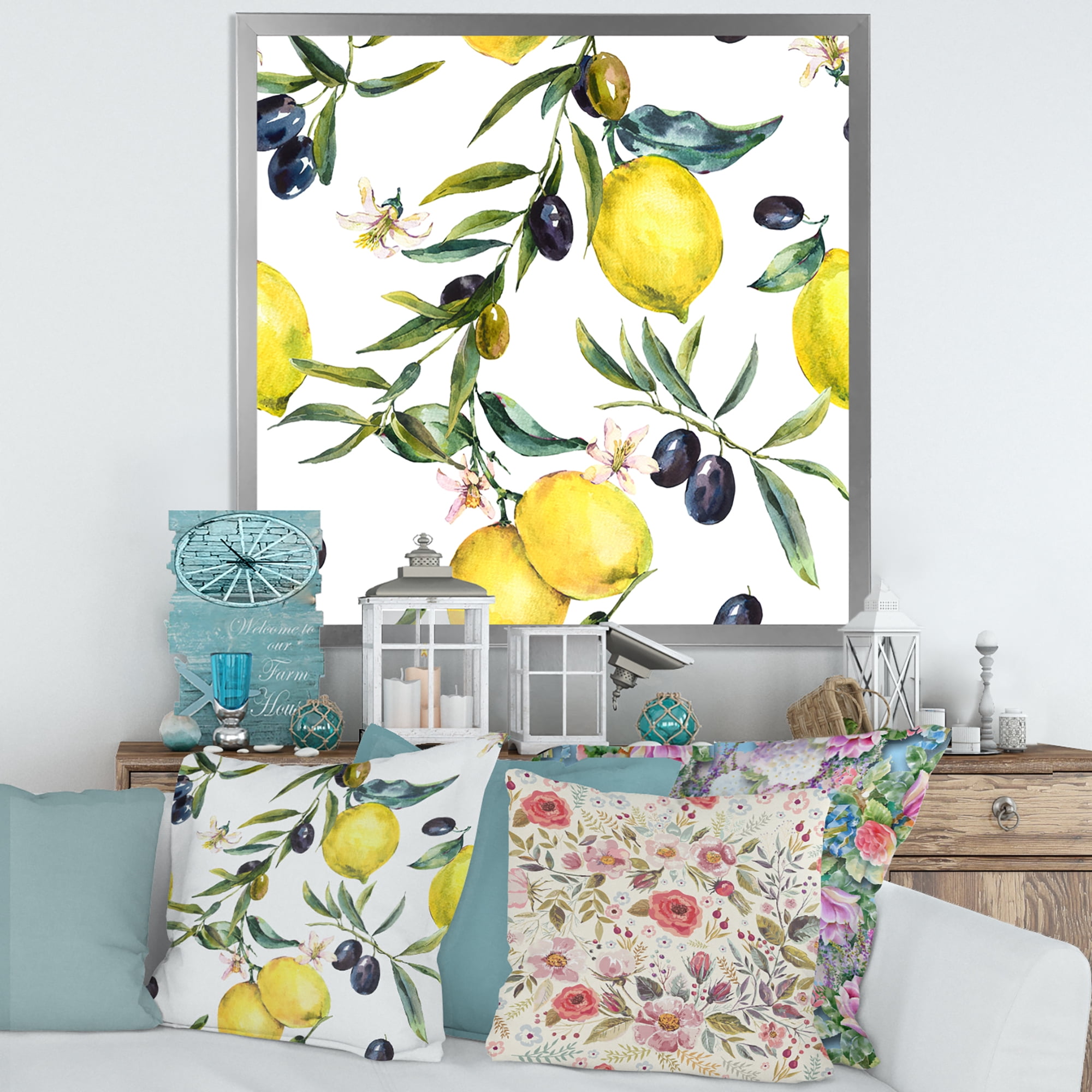 Designart 'Olive and Lemon Branches II' Tropical Framed Art Print