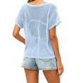thumbnail image 4 of UDAUDU Women's Sheer Beach Cover Ups Knit Sweater Tops Long Sleeve Crochet Hollow Out Going Out See-Through Blouse Blue M, 4 of 7
