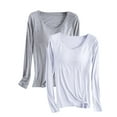 thumbnail image 1 of Cameland 2 Pcs Chandail pour Femme en Modal Coton Uni avec Soutien-Gorge Intégré Col Rond Manches Longues Haut de sous-Vêtements Doux et Respirant T-Shirt Extensible pour l'Automne et l'Hiver, 1 of 2