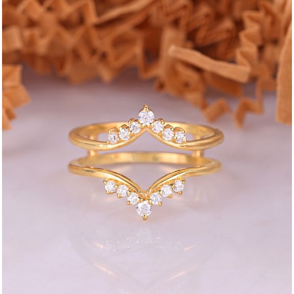 Rag Jewels 925 Sterling Silver Gold Chevron Ring Guard Enhancer, Round Diamond CZ Wrap for Women-6
