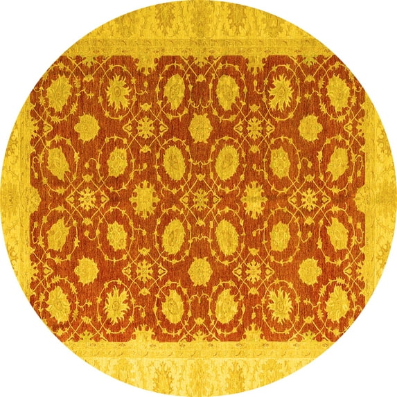 Ahgly Company Indoor Round Oriental Yellow Modern Area Rugs, 5' Round