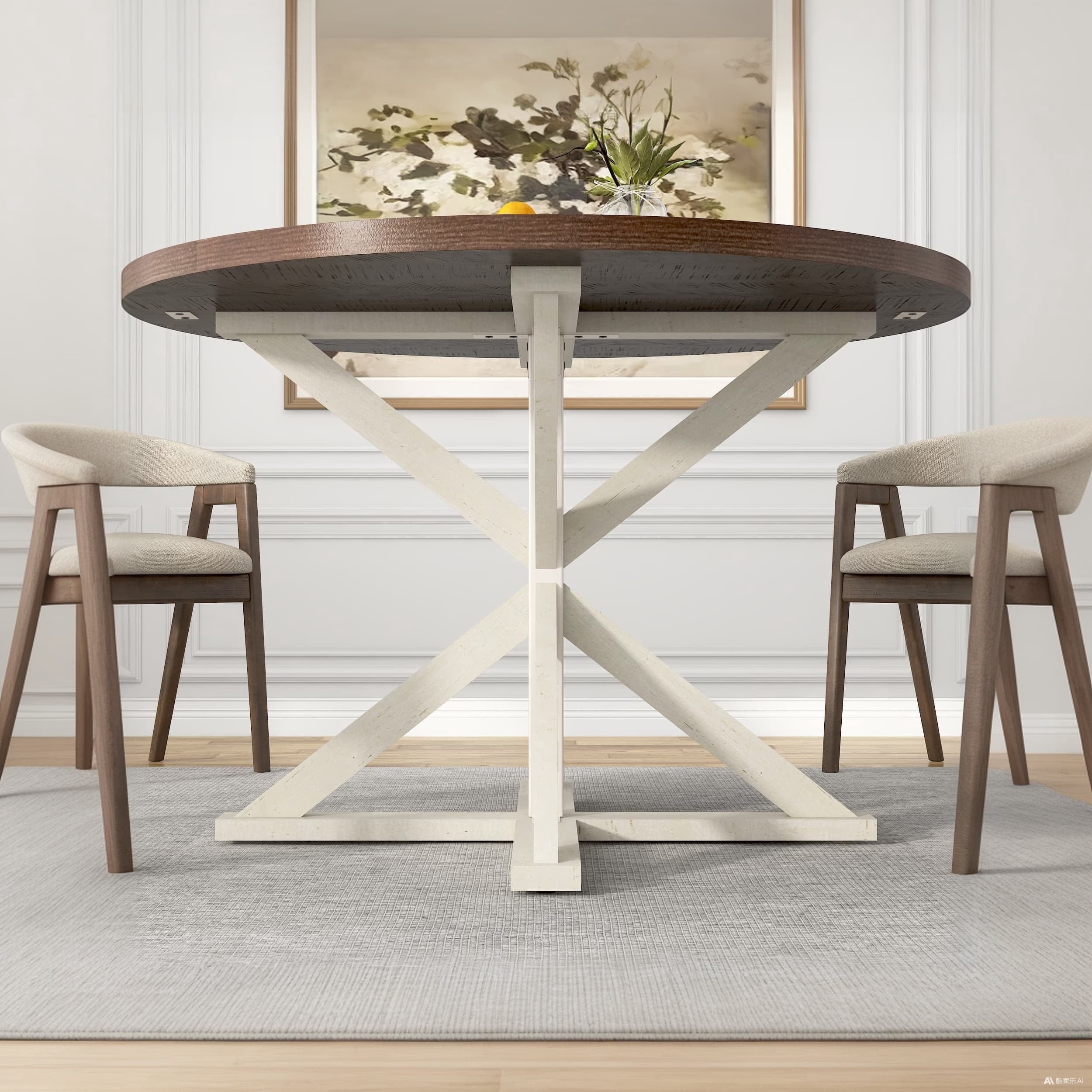 ChVans 47" Round Dining Table for 4 People, Rustic Farmhouse Wooden Round Table for Kitchen Living Roon Dinning Room