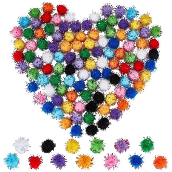 Haidf 300Pcs Mini Pom Poms for Crafts, Assorted Sparkle Small Pom Pom Balls, Glitter Fluffy Puff Balls for Arts, Craft Projects and DIY Decorations, Soft Craft Pompoms, Craft Supplies, 0.4"