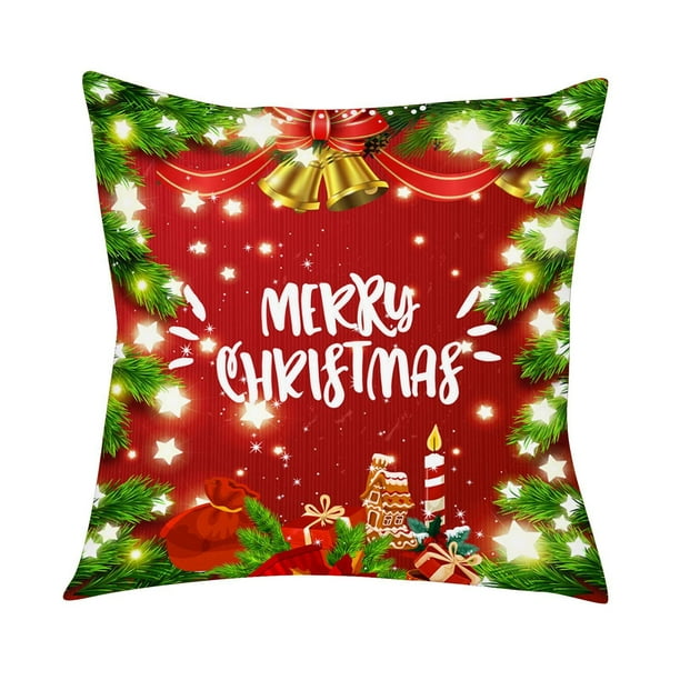 Disfruta De La Comodidad Y El Estilo Con Esta Funda De Cojín De Sofá De Lino Con Estampado De Cuadros De Colores. Estampado De Dibujos Animados Navideños.