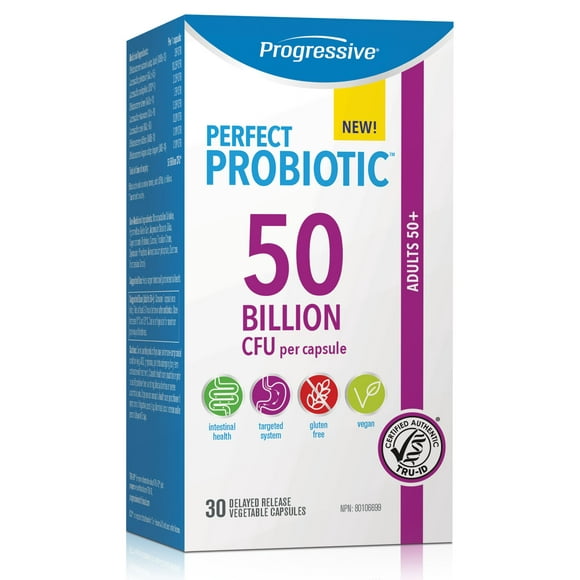 PROGRESSIVE Probiotique Parfait 50 Milliards d'Adultes 50+ (Étagère Stable - 30 veg caps)