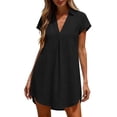 thumbnail image 2 of Neewe Swimsuit Coverup for Women Plain V Neck Short Sleeve Sheer Beach Dresses Vacation Bathing Suit Cover Up, 2 of 7
