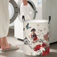 thumbnail image 5 of Daiia Floral Leopard Butterflies Round Laundry Basket with Handles Thickened Waterproof Circular hamper,Dirty Clothes Storage Basket for Bedroom,Bathroom,College Dorm-Medium, 5 of 6
