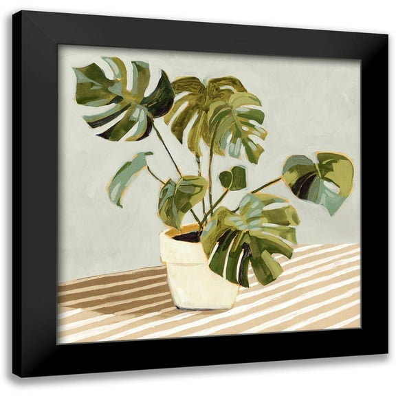 Barnes, Victoria 12x12 Black Modern Framed Museum Art Print Titled - Plant on Stripes II