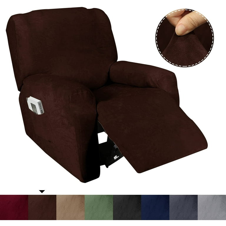 Golden linens One Piece Recliner Chair Velvet Fabric Stretch 4 Way Furniture Slipcovers with Remote Pocket Furniture Protector Fit Most Recliner