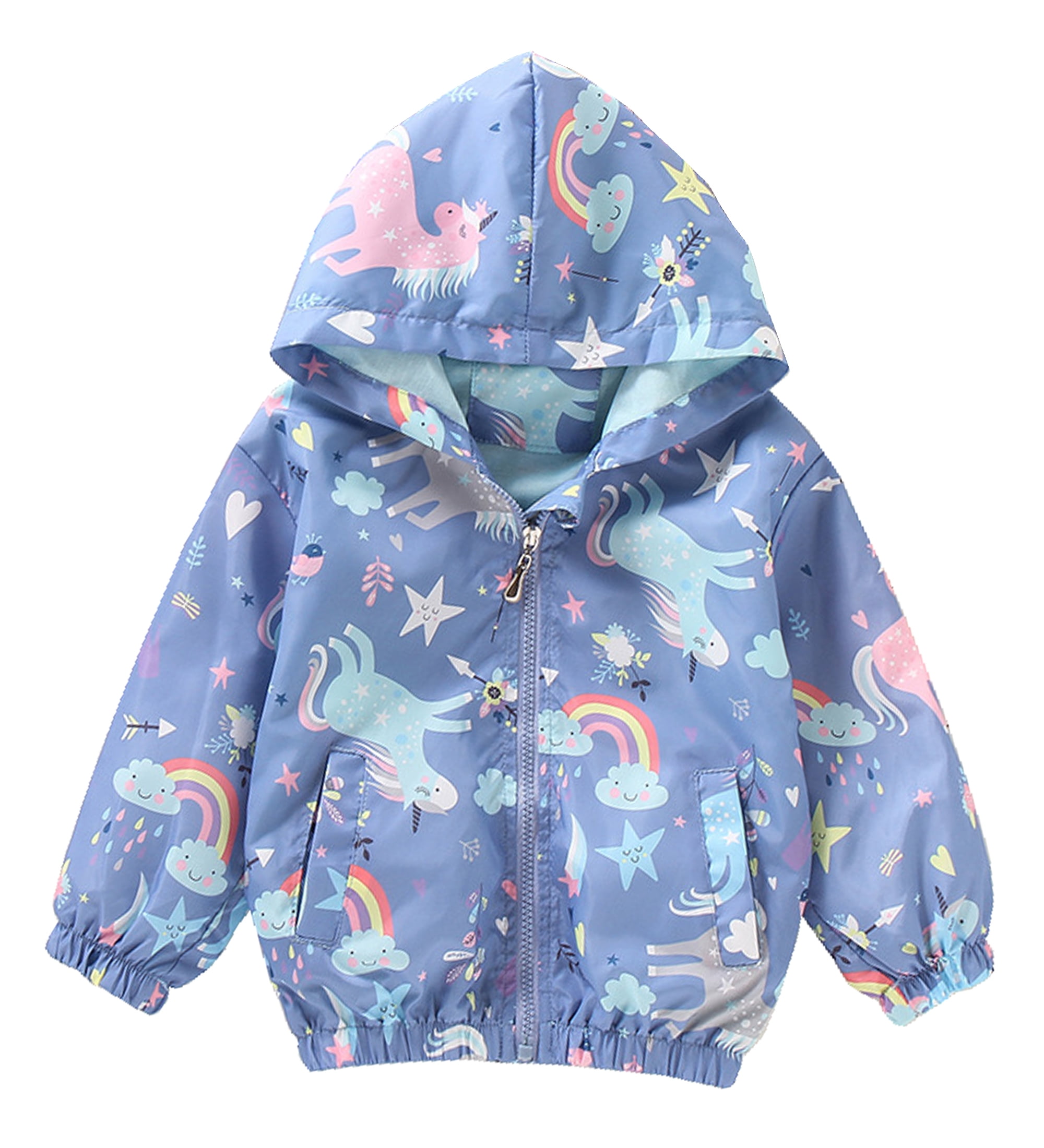 Aolyty Toddler Girls Windbreaker Zip Hooded Rainbow Unicorn Jacket 5T ...