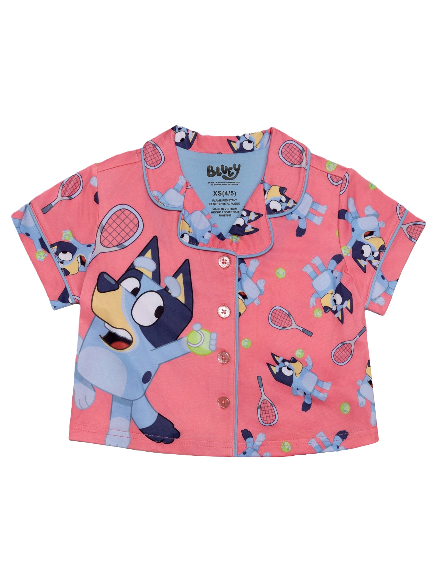 Bluey Girls Button Front Top and Shorts Pajama Set, 2-Piece, Sizes 4-12