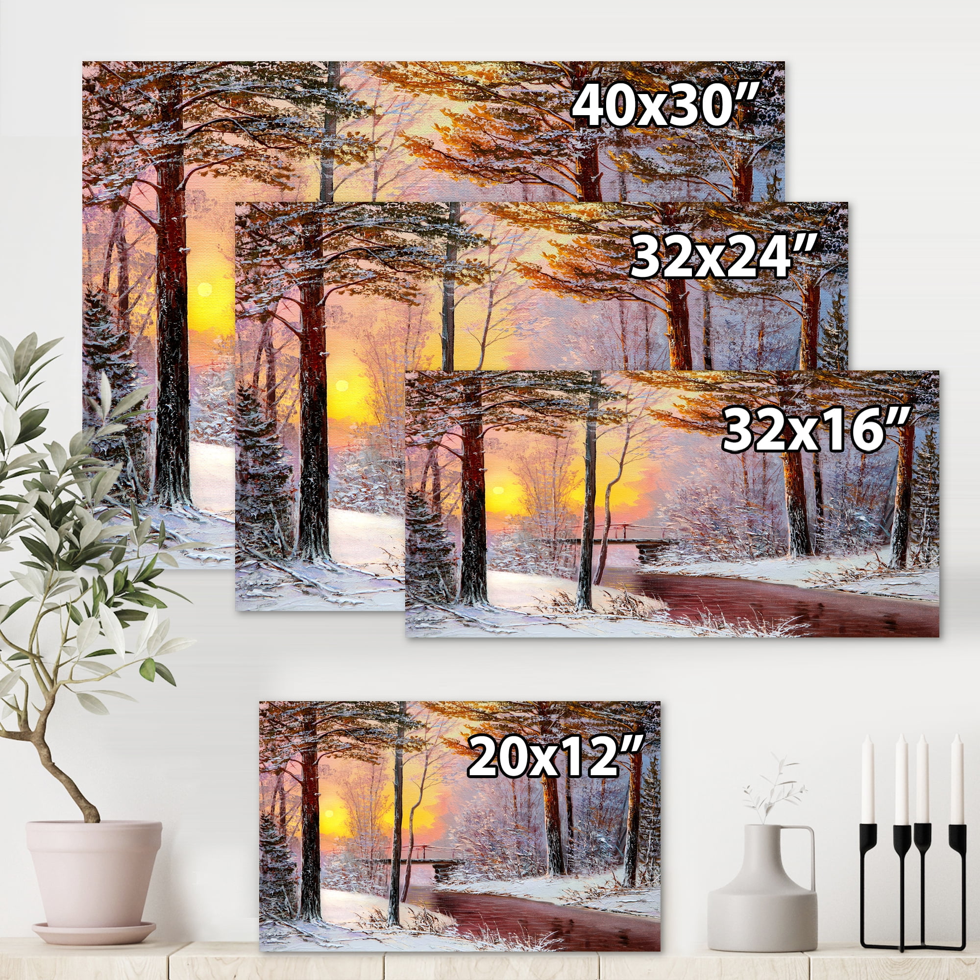 Designart ' Christmas Forest With Trees and River IV ' Traditional Canvas Wall Art Print
