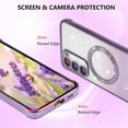 thumbnail image 2 of Clear Magnetic Case for Samsung Galaxy S23 5G with Gradient Glitter Peice(2 in 1), Luxury Plating Cute Transparent Bling Sparke Case for Women Girls,Shockproof TPU Protector Cover-Purple, 2 of 17
