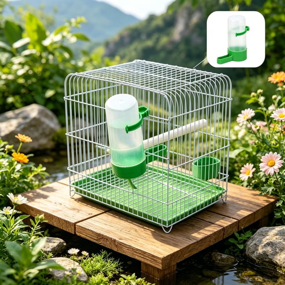 Automatic Bird Cage Waterer and Feeder for Parrots and Finches No Mess Gravity Design for Daily Pet Care Large