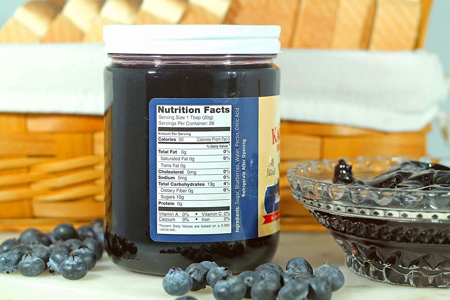Kauffman Orchards Blueberry Jam, All Natural, No Preservatives, 18 Ounce Jar