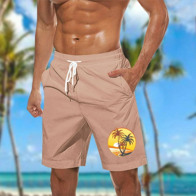 Sentmoon Men Swim Trunks Lightweight Summer Straight Elastic Waist Bathing Suit Drawstring Hawaiian Print Pajama Shorts Side Pockets 2025 Athleisure for Vacation Trip Pink XXXXXL