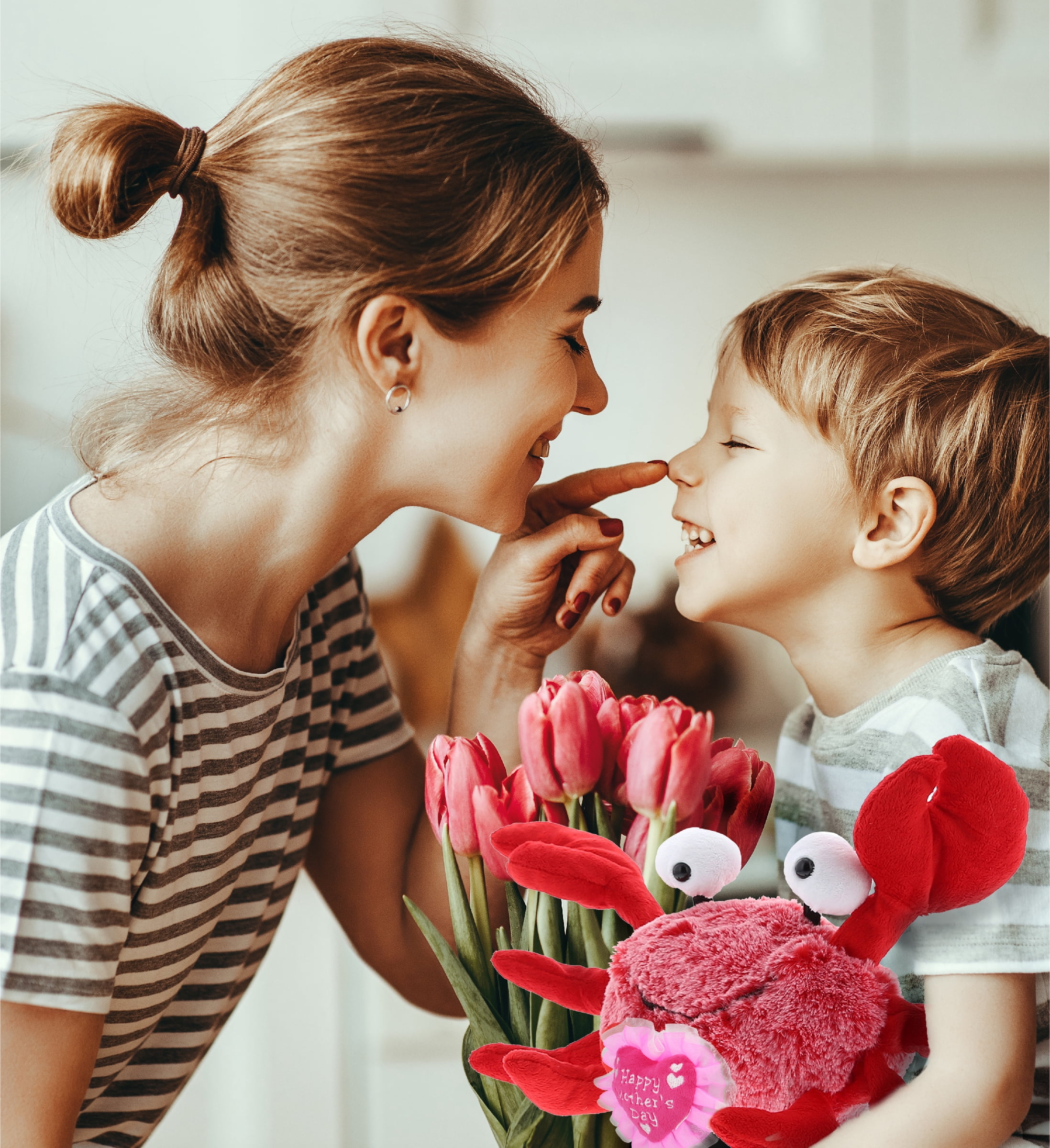 DolliBu Happy Mother's Day Super Soft Plush Red Crab - Cute Stuffed Animal Present With Pink Heart Message for Best Mommy, Grandma, Wife, Daughter - Cute Sea Life Plush Toy Gift - 12" Inches