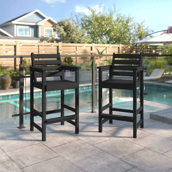Easthome 2-Piece Patio Bar Chair Set, Oversized Adirondack Pub Stools with 450lb Capacity for Deck, Backyard, Poolside & Outdoor Dining - Red