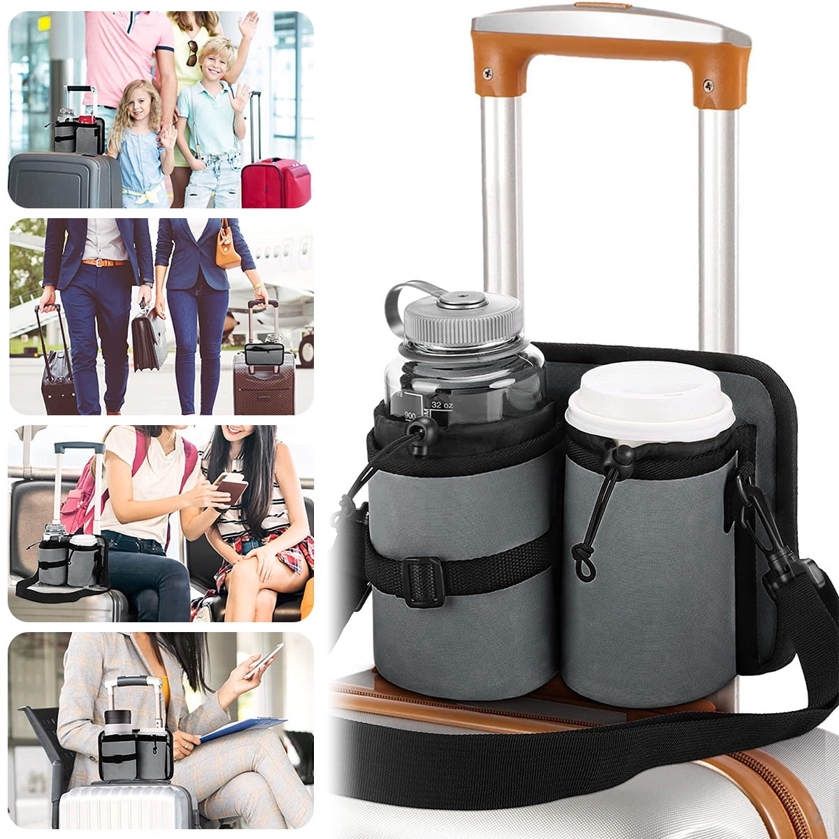 Luggage Travel Cup Holder Portable Drink Caddy Bag Hold Two Coffee Mugs