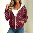 thumbnail image 5 of Women's Polka Dot Zip Up Hoodie with Drawstring Hood and Pockets, Travel Casual Long Sleeve Fleece Sweatshirt Jacket, XL, 5 of 9
