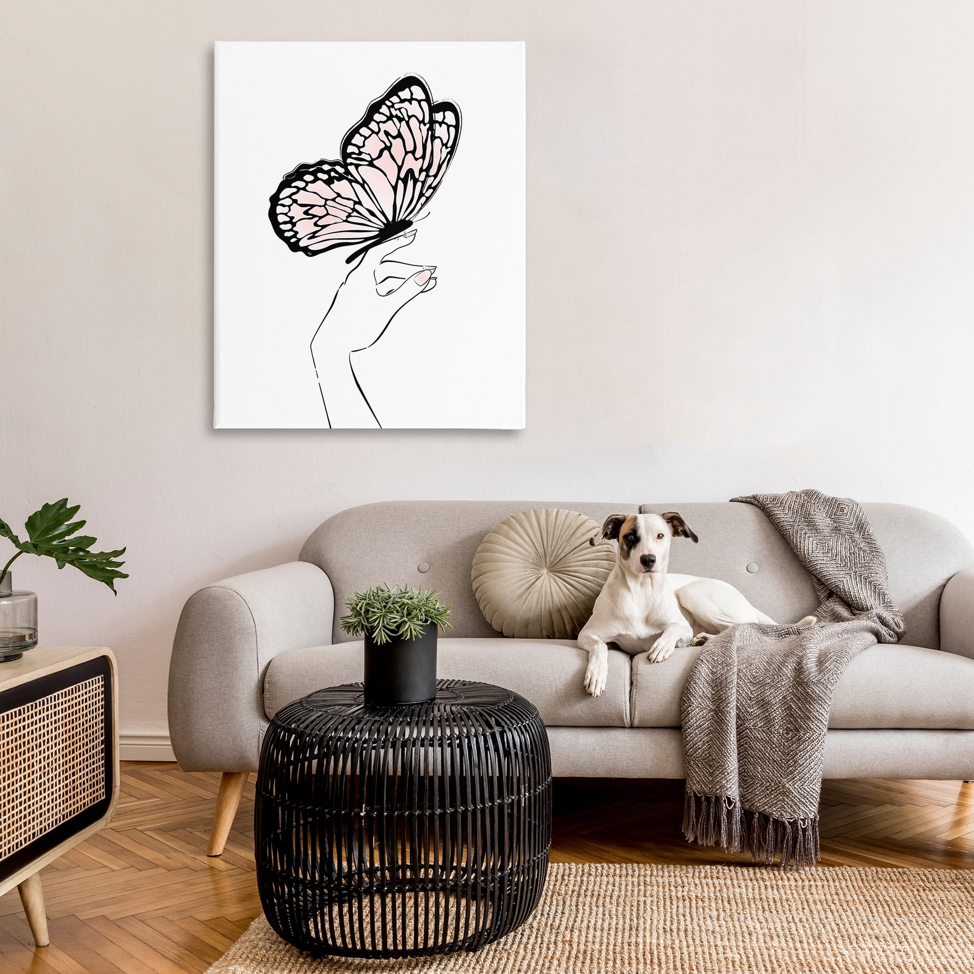 Stupell Industries Minimal Hand & Butterfly Animals & Insects Painting Gallery Wrapped Canvas Art Print Wall Art, 36 x 48