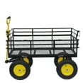 thumbnail image 6 of Push Pull Outdoor Garden Cart, Tool Wagon Cart with Steering Range Handle and 4 Wheels, Metal Utility Wagon Truck with Removable Mesh Fence for Grocery Camping Shopping Sports, 6 of 8