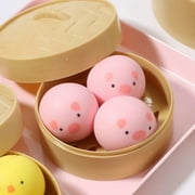 Dumpling Squishy Stress Ball Fidget Toys Small Squeeze Dough Balls 3Pcs in Steamer, Cute Novelty Gifts for Stress Relief (B)