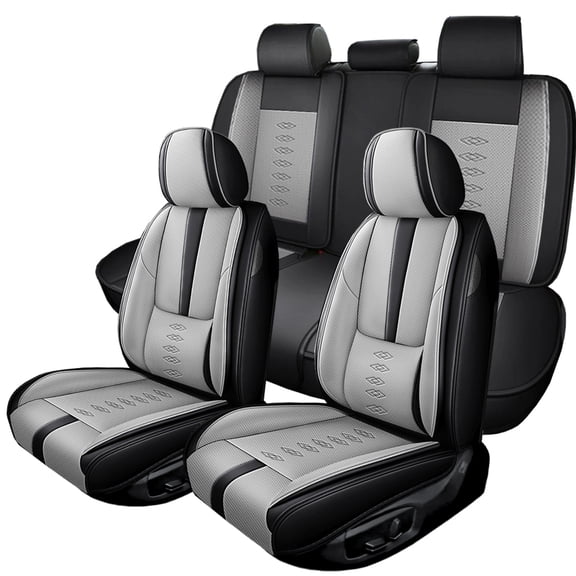 Fit for FORD ESCAPE 2006 Seat Cover, Leather 5 Seats Full Set With Lumbar Support Suitable for All Seasons, Gray and Black Car Seat Covers, Beautify the Interior of Old Cars