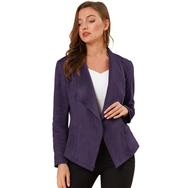 INSPIRE CHIC Veste en Faux Suède pour Femmes, Cardigan Ouvert à Revers Drapé