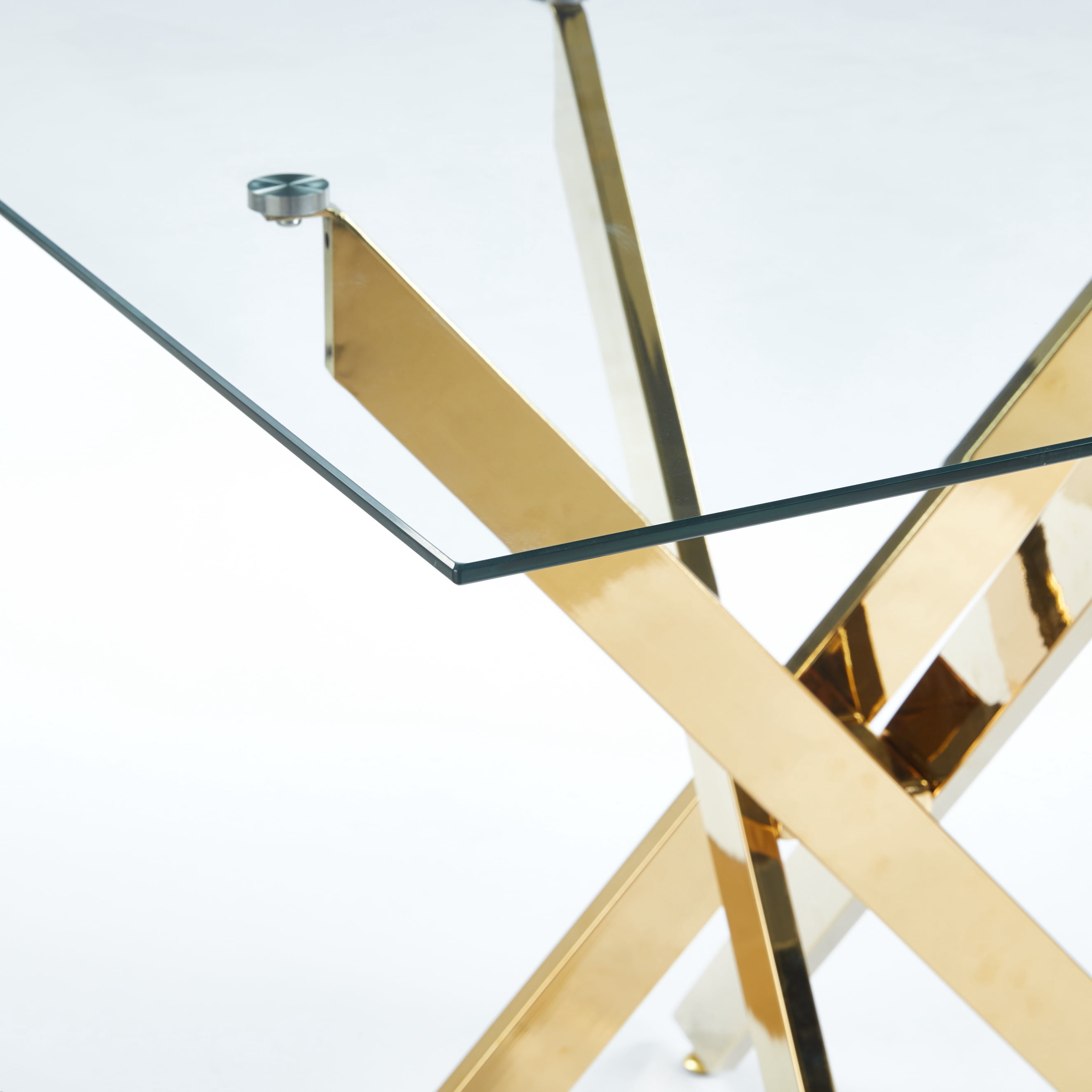 MAYEERTY Modern Square Dining Table - Cross Legs, Tempered Glass Top, Compact for Family Meals