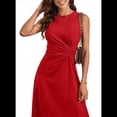 thumbnail image 1 of Vestido de Cóctel de Verano para Mujer, Sin Mangas, con Cintura Fruncida, Fluido, Corte A, Corte Alto y Bajo, Midi, Rojo, Talla L, 1 of 6