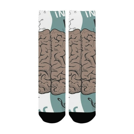

Modern Decor Brain Image with Left and Right Side Music Logic Art Side Science Print White Teal Umbe Women s Custom Socks (Made In USA)