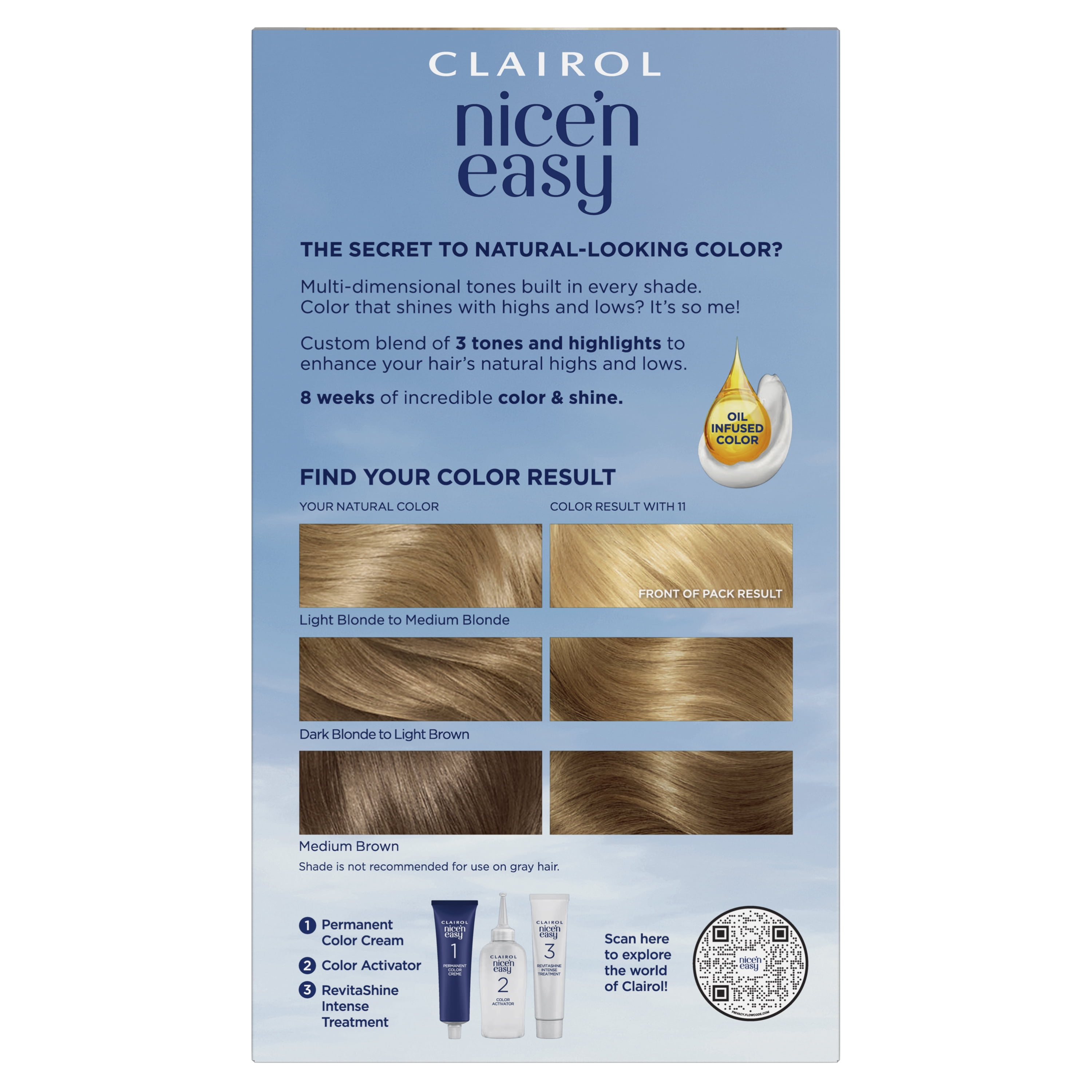 (3 pack) Clairol Nice'n Easy Permanent Hair Color Cream, 11 Ultra Light Blonde, Hair Dye, 1 Application