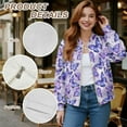 thumbnail image 6 of COEQINE Women's Bomber Jacket Zip Up Loose Fit Cropped Coat Trendy Lightweight Bomber Winter Coat with Pockets, Fashion Y2k Tops Streetwear Windbreaker, 3X-Large, Purple Butterfly, 6 of 7