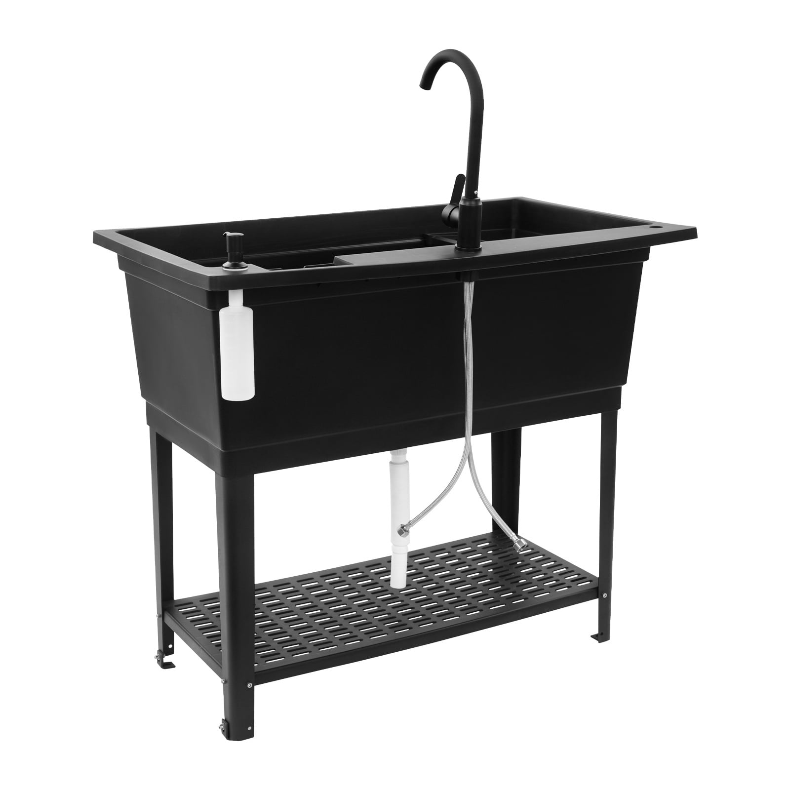 Freestanding Utility Sink for Homes Business, Heavy Duty Plastic Laundry Tub and Kitchen Sink with Faucet Soap Dispenser Black