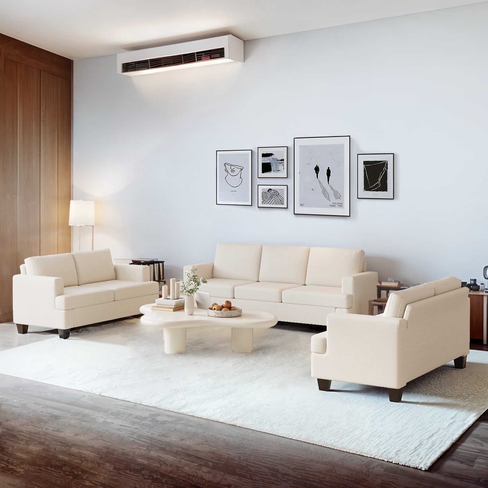 Furniliving 84.75” 3 Seater Sofa Couch, Modern Upholstered Sofa with Extra Deep Seats, Linen Fabric Sofa for Living Room Apartment Lounge, (Beige)