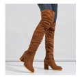 thumbnail image 2 of Faux Suede Thigh High Block Heel Boots,Plus Size Women's Suede Fabric Chunky Heel Pointed Toe Side Zipper Solid Color Knee-high Boots For Fall & Winter, 2 of 7