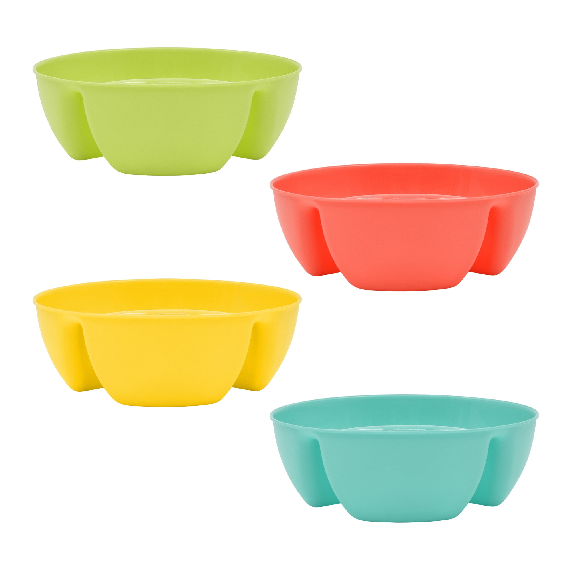 Mainstays 4 pack Plastic Stackable 2 Section Snack Serving Bowl with Dipping Sauce Compartment