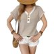 thumbnail image 1 of Blusas de Mujer de Corta con Botones Color Albaricoque S, 1 of 8