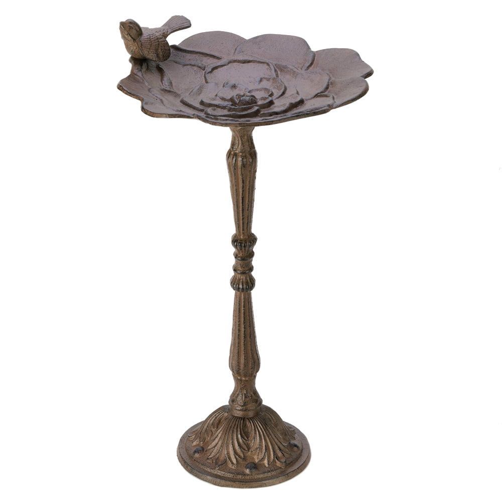 Outdoor Birdbath, Brown Cast Iron Modern Hummingbird Birdbath For Garden by Songbird Valley