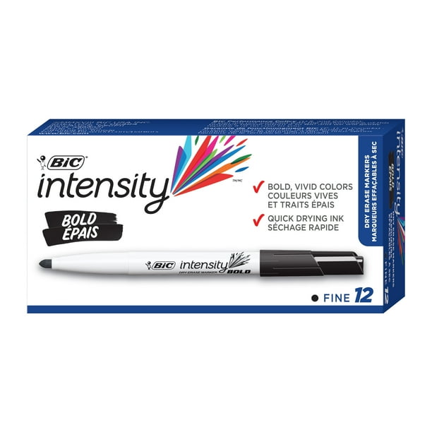 BIC Intensity Bold Dry Erase Pocket Marker, Fine Point, Black, 12 Count