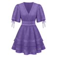 thumbnail image 4 of KHONTS Women's Summer Dress Hollow out Lace V-Neck Puff Short Sleeve A-Line Layered Short Dresses Purple S, 4 of 4