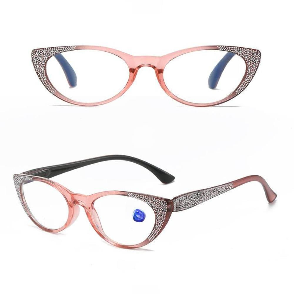 5 Pairs of Pink Cat Eye Blue Light Blocking Reading Glasses 2.00 for Women Fashion Diamond Presbyopic Glasses Ladies Spring Hinges HD Readers +2.00 Strength