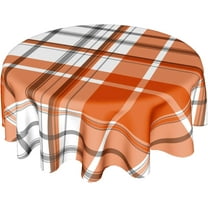 Autumn Orange Tablecloth Round 60 Inch, Thanksgiving Check Orange Black Plaid Polyester Circle Table Cloth Wrinkle Stain Resistant Washable Table Cover for Kitchen Dining Room Party Picnic