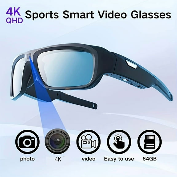 4K Ultra Clear Smart Camera Glasses | 64GB Storage | 120° Wide-Angle Lens | 2HR Recording
