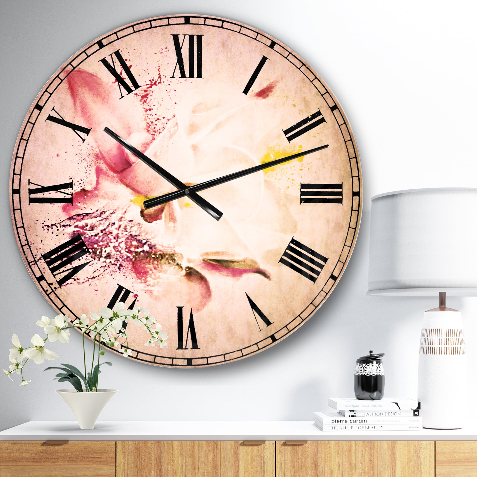 Designart 'Pink Rose Watercolor Illustration' Traditional wall clock