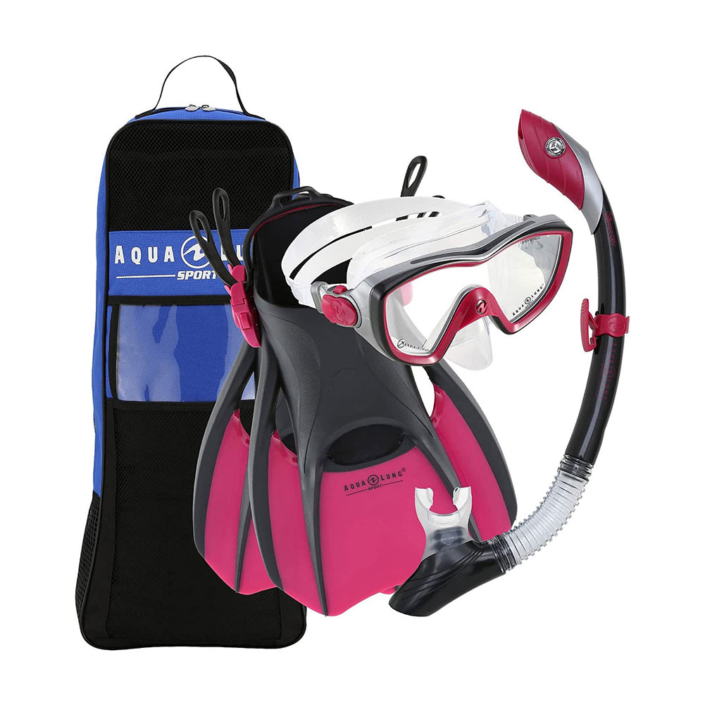 Aqua Lung Adult Bonita Mask, Zulu Snorkel, Bolt Fins Raspberry Small