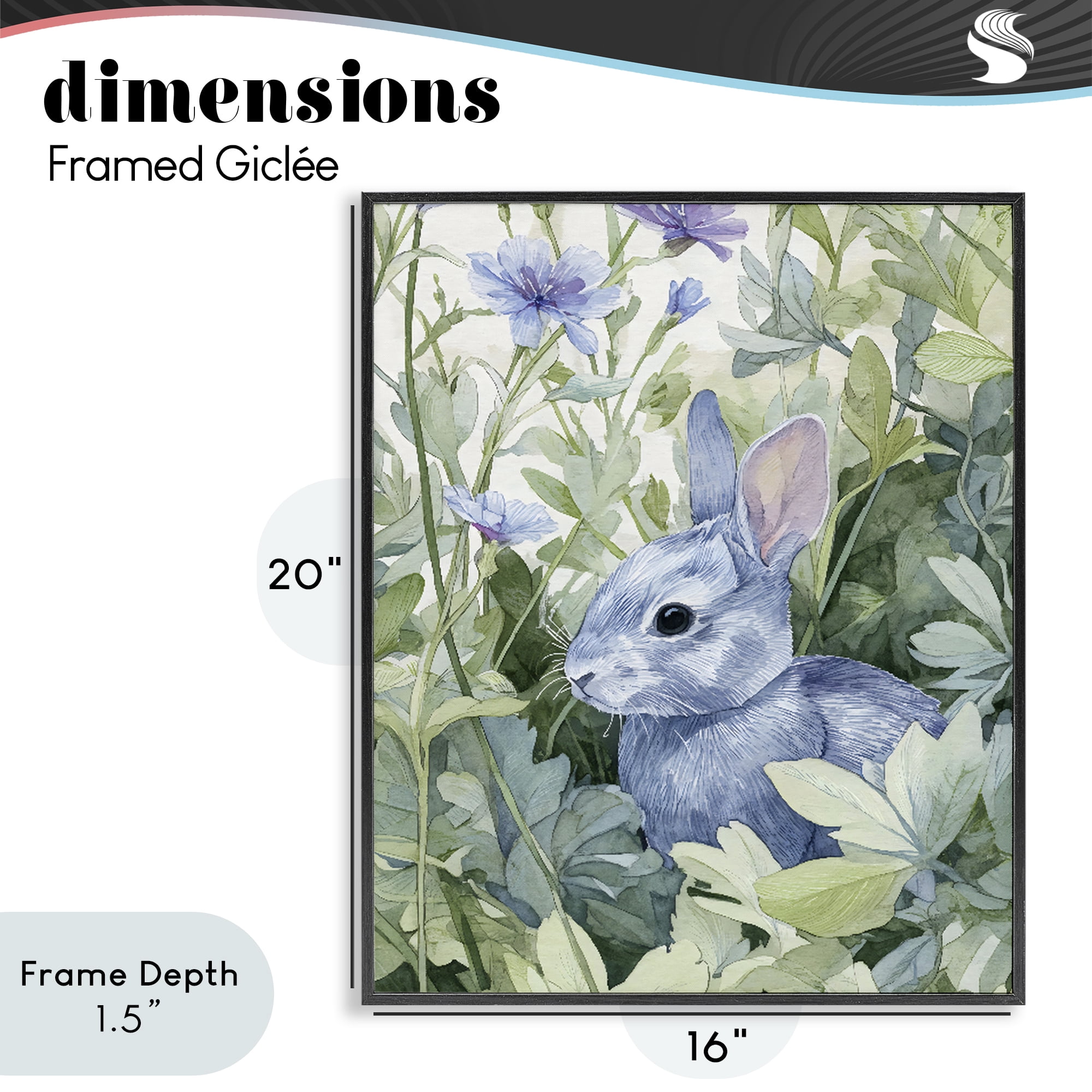 Stupell Industries Blue Bunny Among Leaves Black Framed Giclee Art, design by Franklyn Gregory