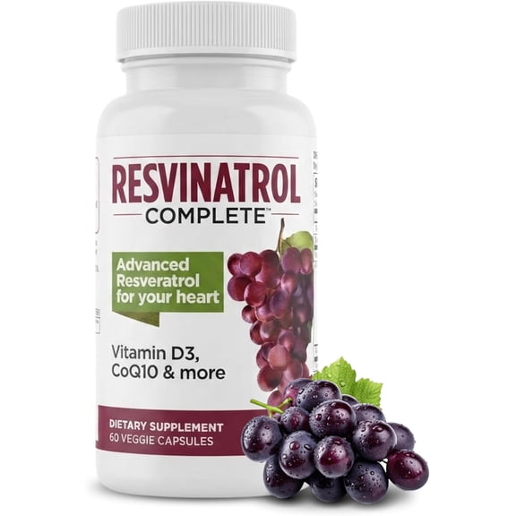 Resvinatrol Complete Capsules, 60 Count - Resveratrol Supplement Supports Heart Health, Healthy Aging and Immune Health